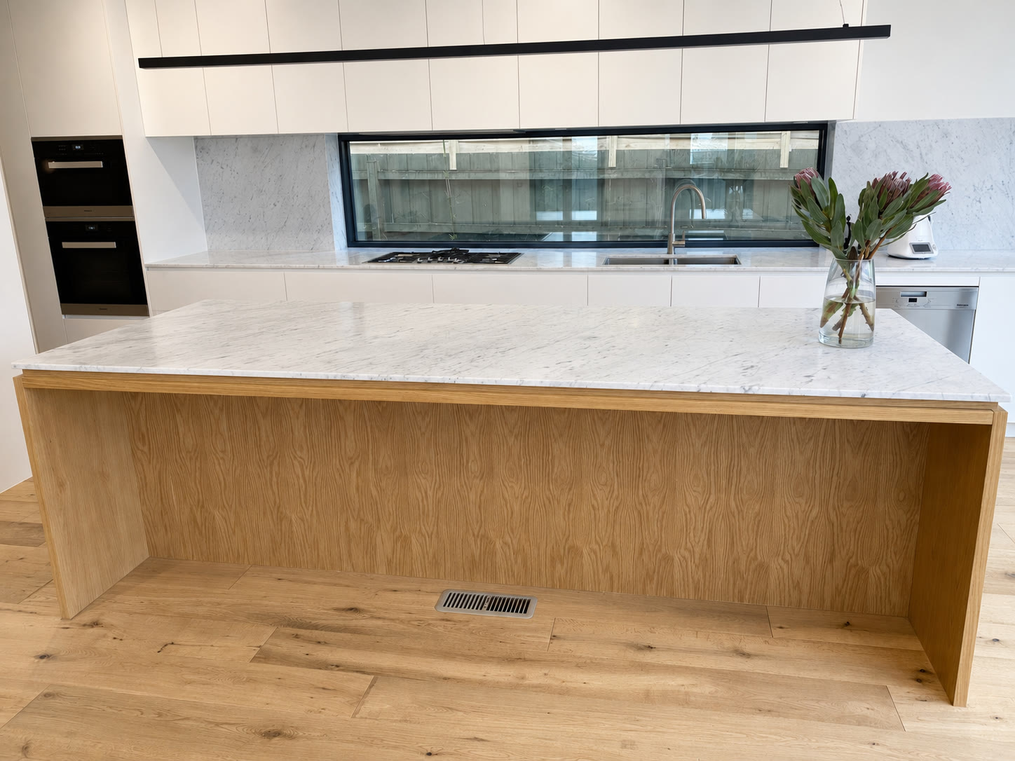 Oak island with marble benchtop, Brighton